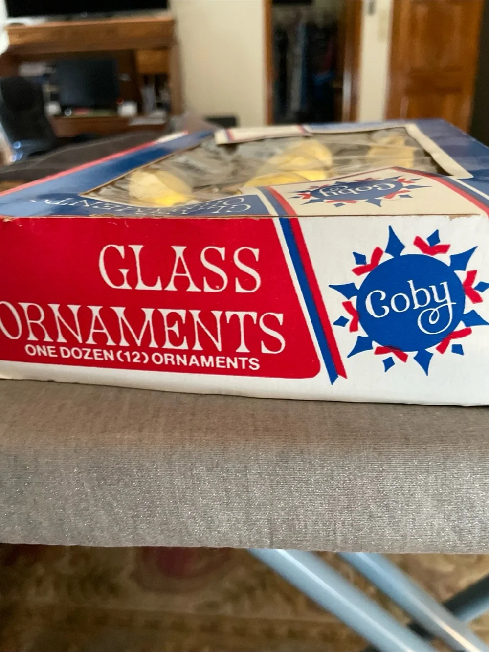 Lot of 10 Vintage Coby 2” Glass Gold Christmas Tree Ornaments In Original Box